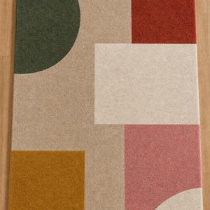 Minimalist Geometric Area Rug, Hand Tufted Wool Carpet, Modern Abstract Home Decor Rug, Custom Size Available