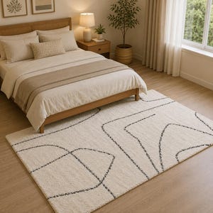 Soft Handmade Wool Area Rug, Ivory Contemporary Carpet, Abstract Modern Tufted Rug, Neutral Home Decor
