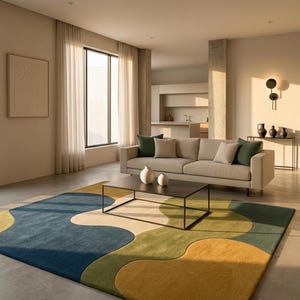 Modern Hand Tufted Abstract Area Rug | Contemporary Wool Carpet | Living Room Rug | Bedroom Rug | Minimalist Home Decor