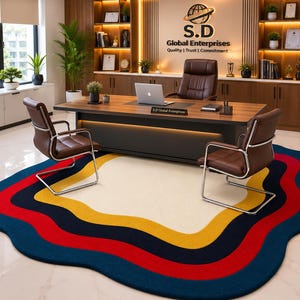 Modern abstract handgetuft wollen vloerkleed, vloerkleed met onregelmatige vorm, luxe eigentijds tapijt, kleurrijk vloerkleed voor de woonkamer, vloerkleed op maat