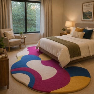 Modern Hand Tufted Abstract Area Rug, Colorful Guest Room Rug, Irregular Shape Carpet, Luxury Wool Rug, Contemporary Home Decor.