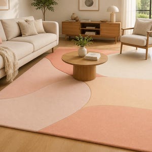 Hand Tufted Wool Area Rug, Modern Abstract Pink Beige, Contemporary Living Room Floor Rug
