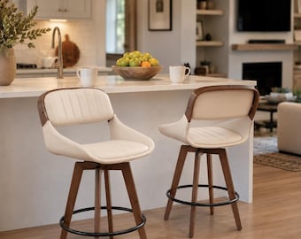Leather Counter Height Bar Stools  Cushion Back Set of 2