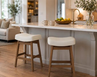 Backless Counter Stools Upholstered Wood Kitchen Island Chairs Set of 2