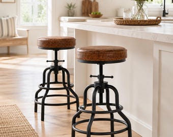 Vintage Industrial Bar Stools Adjustable Pipe Counter Chairs Set of 2