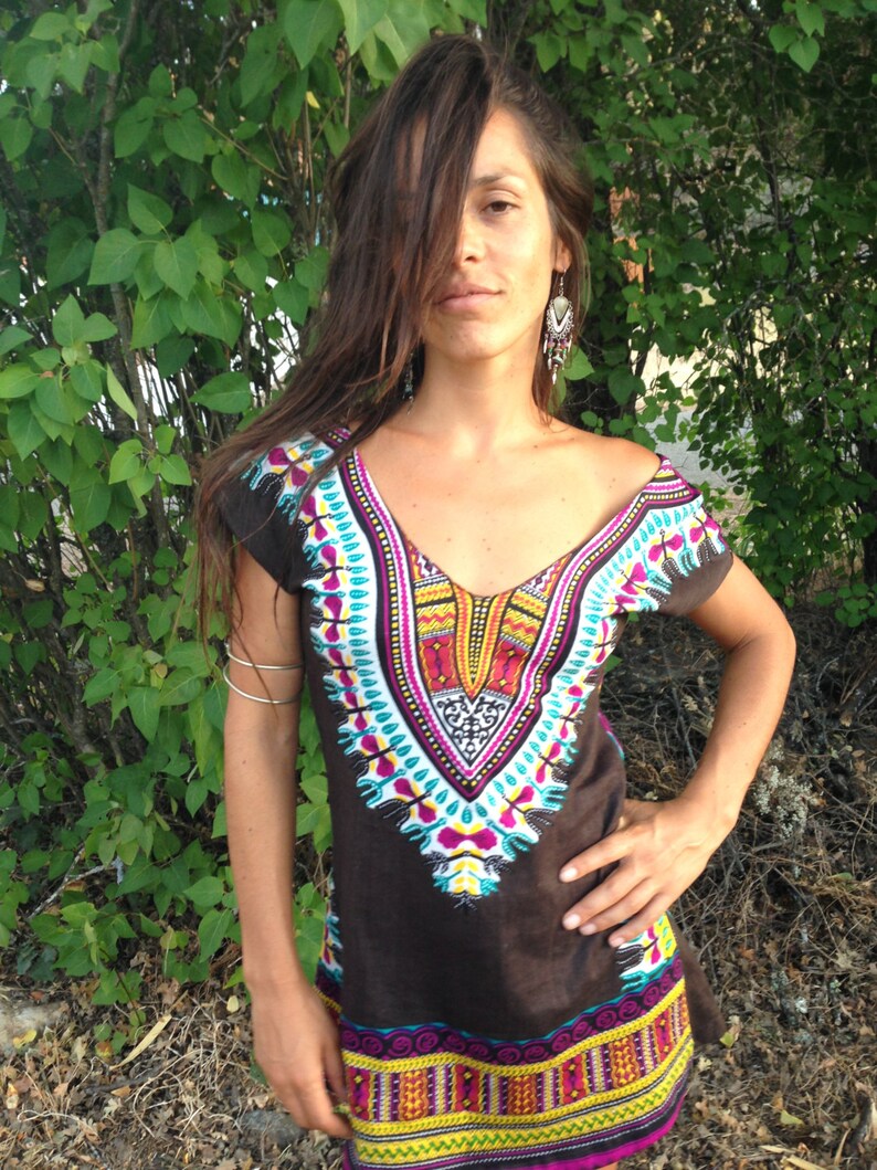Tunic Tribal Boho Festival Clothing Burning Man Bohemian Hippie Chic Mini Dress Hippie Enchanted Brown Day Tripper Dress
