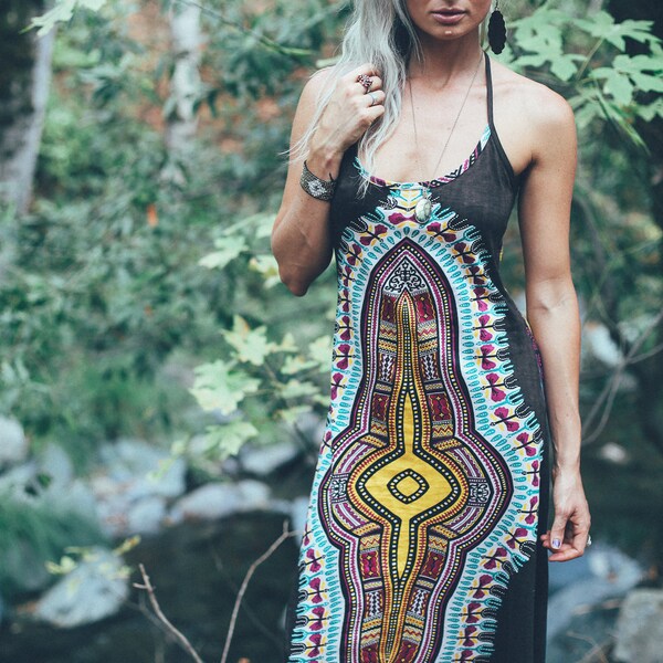 SALE: Pachamama Brown Gaia Dress, Maxi Dress, Brown Maxi Dress, Hippie Dress, Festival Dress, Festival Clothing, Psychedelic, Ceremony, Womb