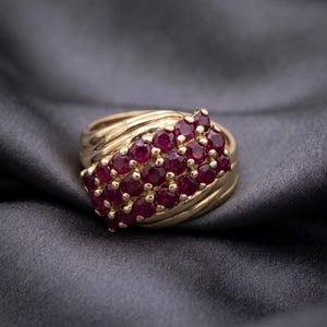 Handgjord röd rubin 14K guldpläterad silverring för kvinnor, klustervigselring, present till henne