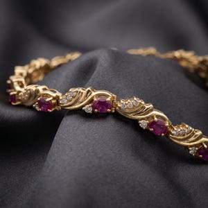 Vintage Oval Red Ruby Wedding Bracelet 14K Gold Plated Minimalist Diamond Gift