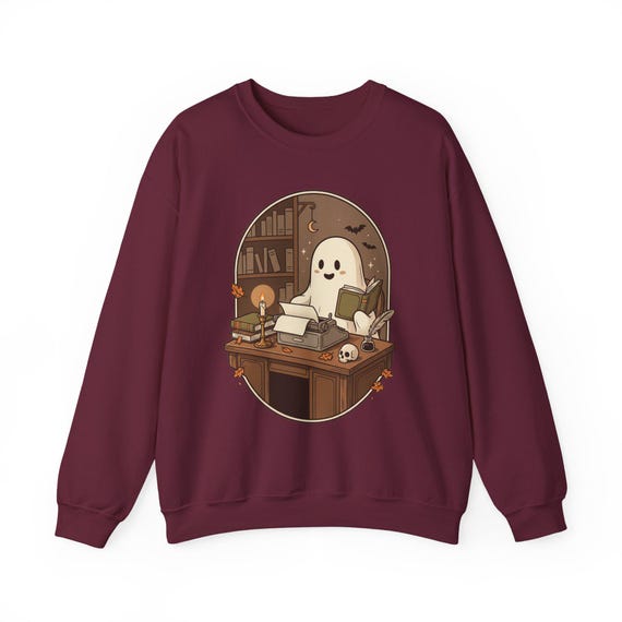 Ghost At Desk Sweatshirt | Cute Halloween Design