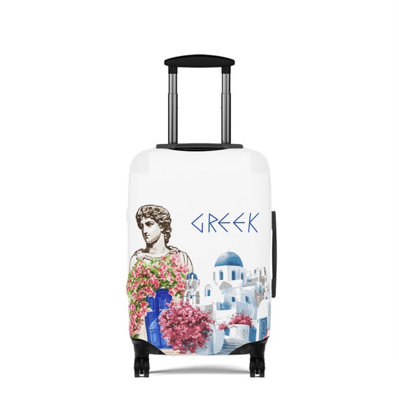 Greek Statue & Santorini Scene Luggage Cover | Travel Protector