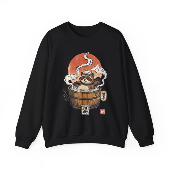 Relaxing Tanuki in Onsen Sweatshirt | Japanese Design Shirt