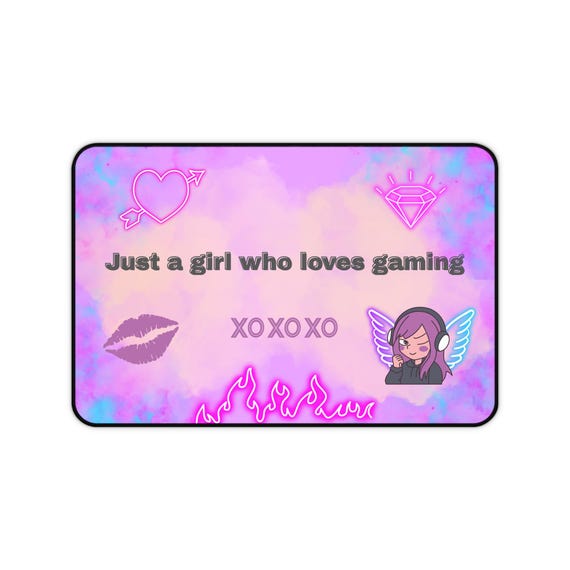 Pink Neon Gamer Girl Desk Mat | Kawaii Gaming Accessories