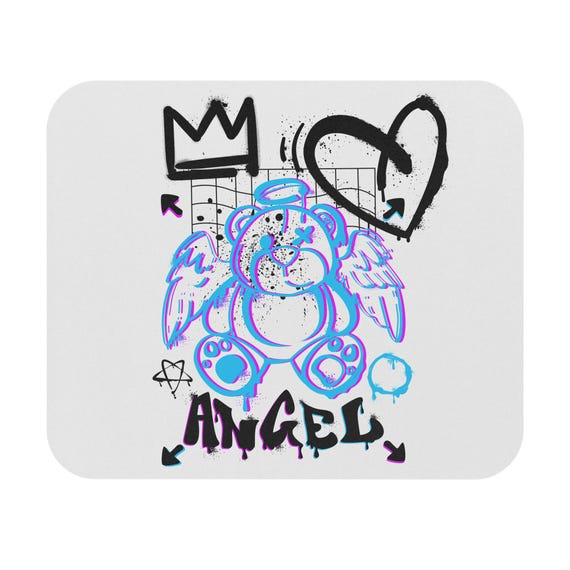 Graffiti Angel Teddy Mouse Pad | Neon Street Art
