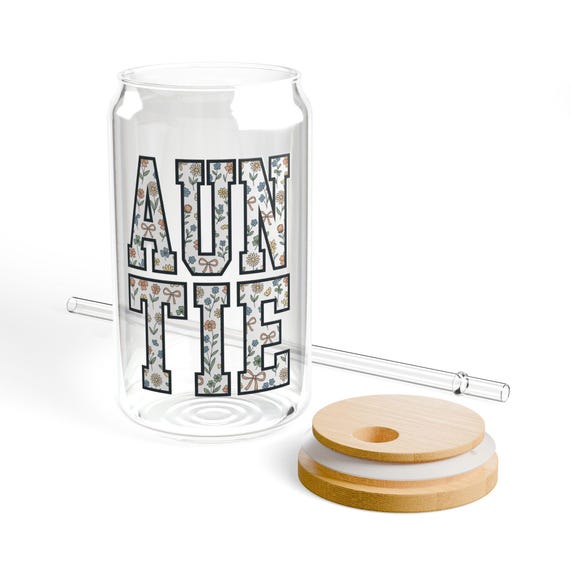 AUNTIE Floral Block Letter Sipper Glass