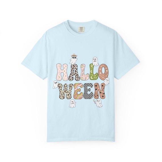 Halloween Lettering With Ghosts T-Shirt | Cute Spooky Leopard Print