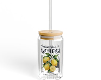 Amalfi Coast Lemon Postcard Illustration Sipper Glass | 16oz