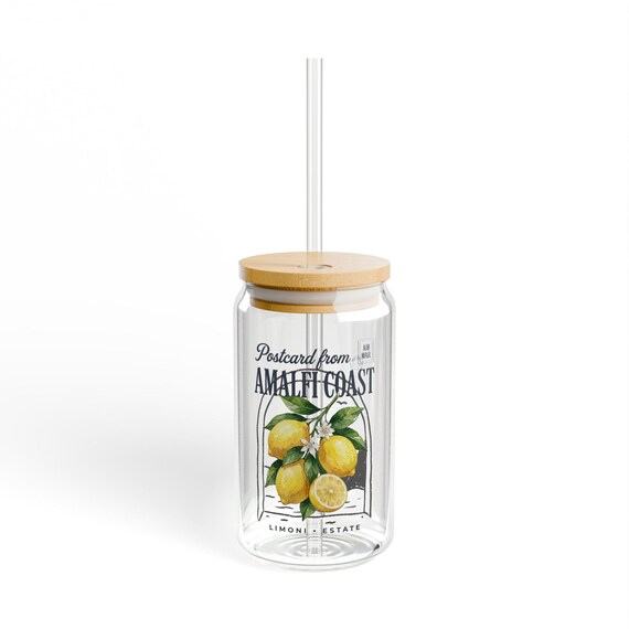 Amalfi Coast Lemon Postcard Illustration Sipper Glass | 16oz