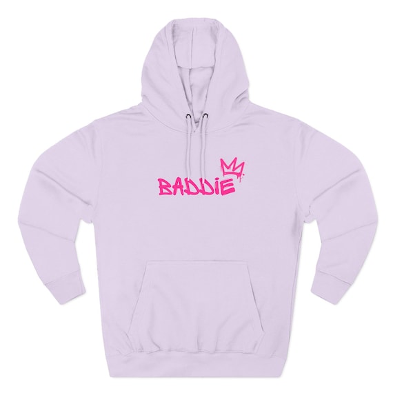 Baddie Crown Hoodie | White Pullover With Pink Graffiti