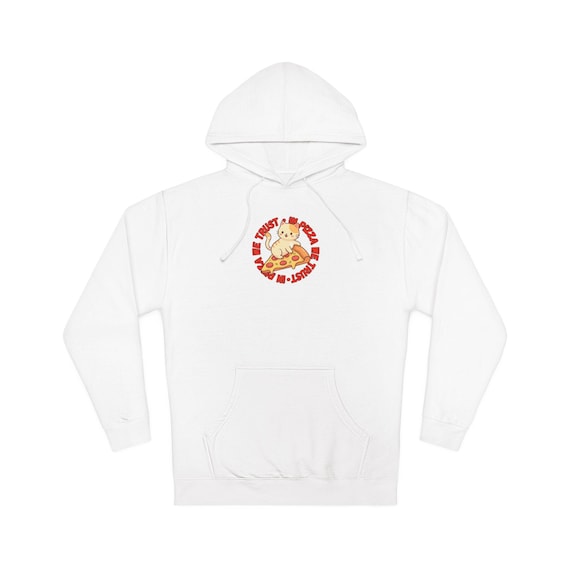 In Pizza We Trust Cat Hoodie | Cute Cat Sitting On Pizza, Retro Text