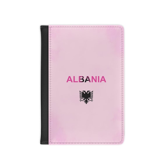 Albania flag crest pink watercolor Passport Cover | Albanian emblem travel accessory