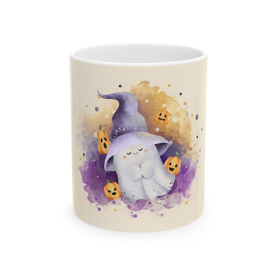 Cute Ghost With Pumpkins Mug | Halloween Ceramic Mug
