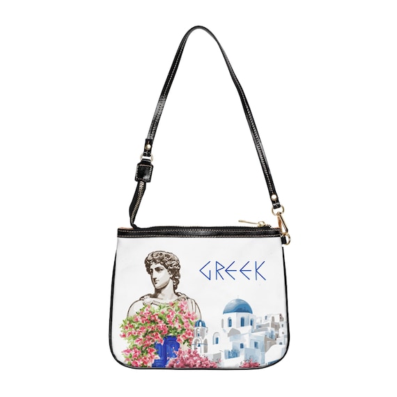 Greek Statue & Santorini Scene Small Shoulder Bag