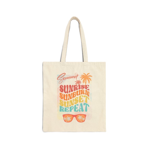 Summer Sunrise Sunset Repeat Tote Bag | Palm Tree Sunglasses Beach Vibes