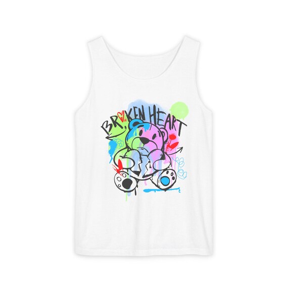 Broken Heart Teddy Bear Tank Top | Graffiti Neon Street Art