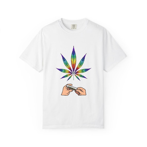Rainbow Cannabis Leaf Rolling Hands T-Shirt | Marijuana Graphic