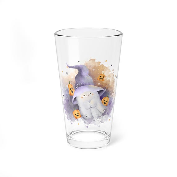 Cute Ghost With Witch Hat Mixing Glass | Halloween 16oz