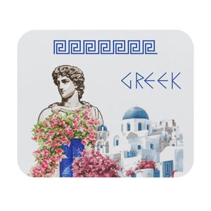 Griechische Statue & Santorini Szene Mauspad | Grekiska Schreibtischmatte
