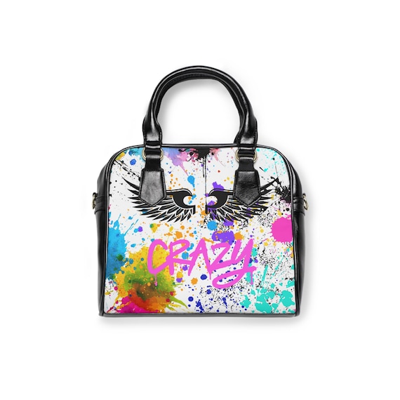 Graffiti Wings 'Crazy' Shoulder Handbag | Colorful Splash Floral Print
