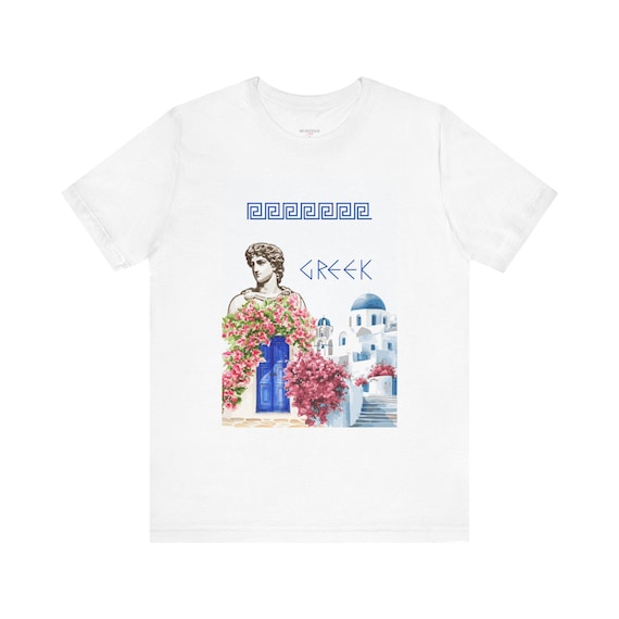 Greek Statue & Santorini Scene T-Shirt