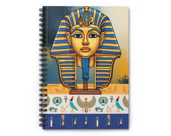 Egyptian Pharaoh Mask Spiral Notebook | Ruled Line, Hieroglyphic