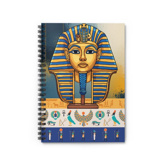 Egyptian Pharaoh Mask Spiral Notebook | Ruled Line, Hieroglyphic