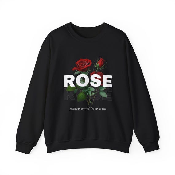 Rose Typography x Red Roses Crewneck Sweatshirt | Floral Botanical Sweatshirt