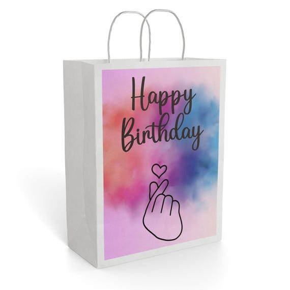 Happy Birthday Gift Bag | Watercolor Hand Heart Design, Party Favor Bag