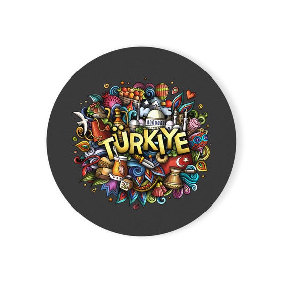 Türkiye doodle collage Cork Back Coaster | Istanbul landmarks, Turkish icons