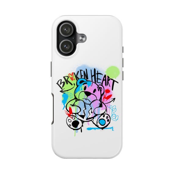 Broken Heart Graffiti Bear Phone Case | Colorful Street Art