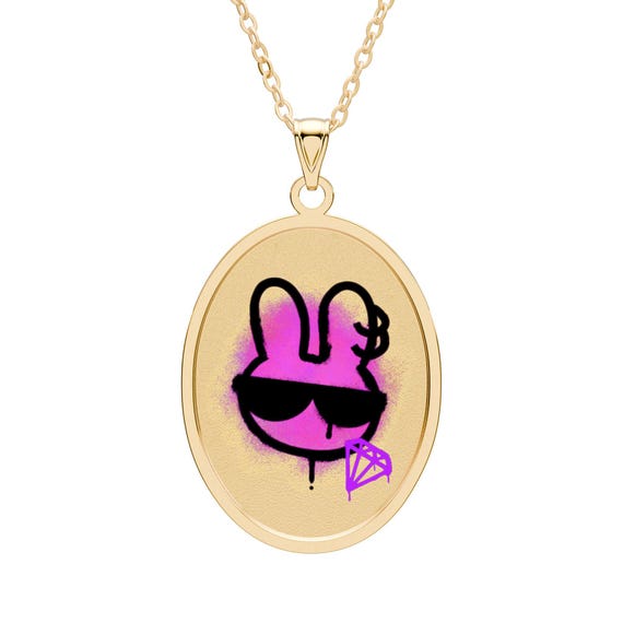 Graffiti Bunny x Sunglasses Oval Pendant | Street Art Necklace