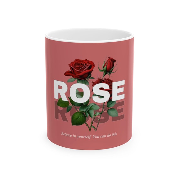 Rose Illustration Mug | Red Rose Typography Ceramic Mug