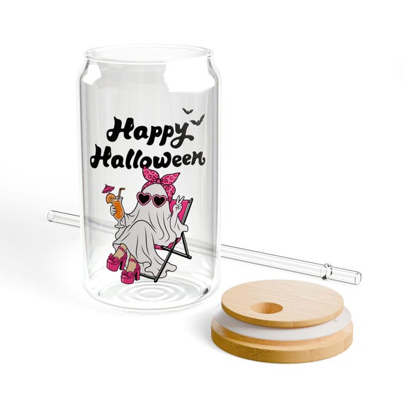 Happy Halloween Ghost On Beach Chair Sipper Glass | 16oz