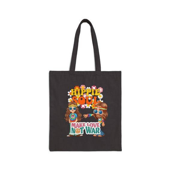 Hippie Soul Make Love Not War Tote Bag | Retro Flower Power Design