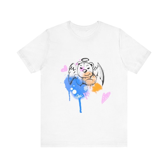 Angel Bear T-Shirt | Watercolor Hearts, Pastel Graffiti Art