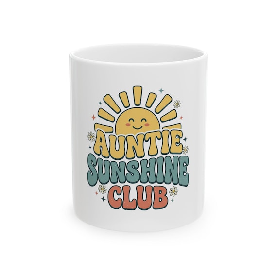 Auntie Sunshine Club Mug | Ceramic Coffee Cup, Retro Sun Design