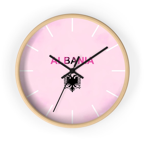 Albania Crest Wall Clock | Pink Albanian Flag Clock