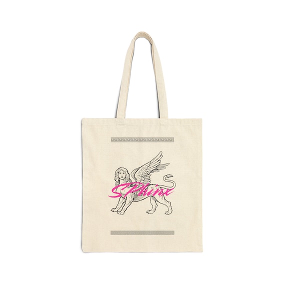 Winged Lion Illustration Tote Bag | Vintage Mythical Creature, Script Accent