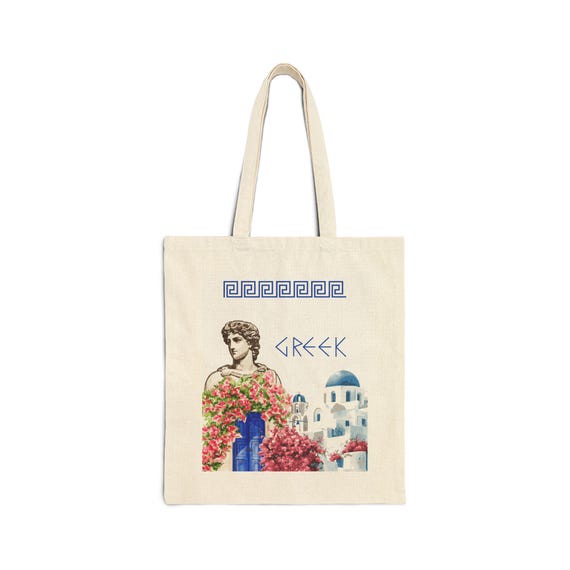 Griechische Statue mit Santorini-Szene Einkaufstasche | Greek Tote Bag