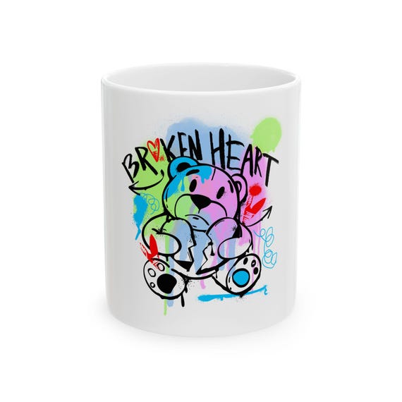 Broken Heart Graffiti Bear Mug | Ceramic Coffee Tea Cup